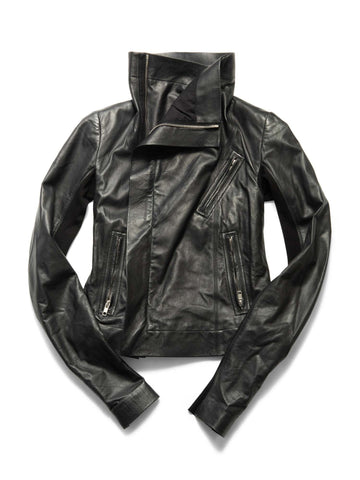 Rick Owens Leather Zippered Biker Jacket Black-designer resale
