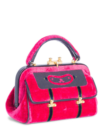 Roberta di Camerino Vintage Velour Web Stripe Top Handle Doctor Satchel Pink-designer resale