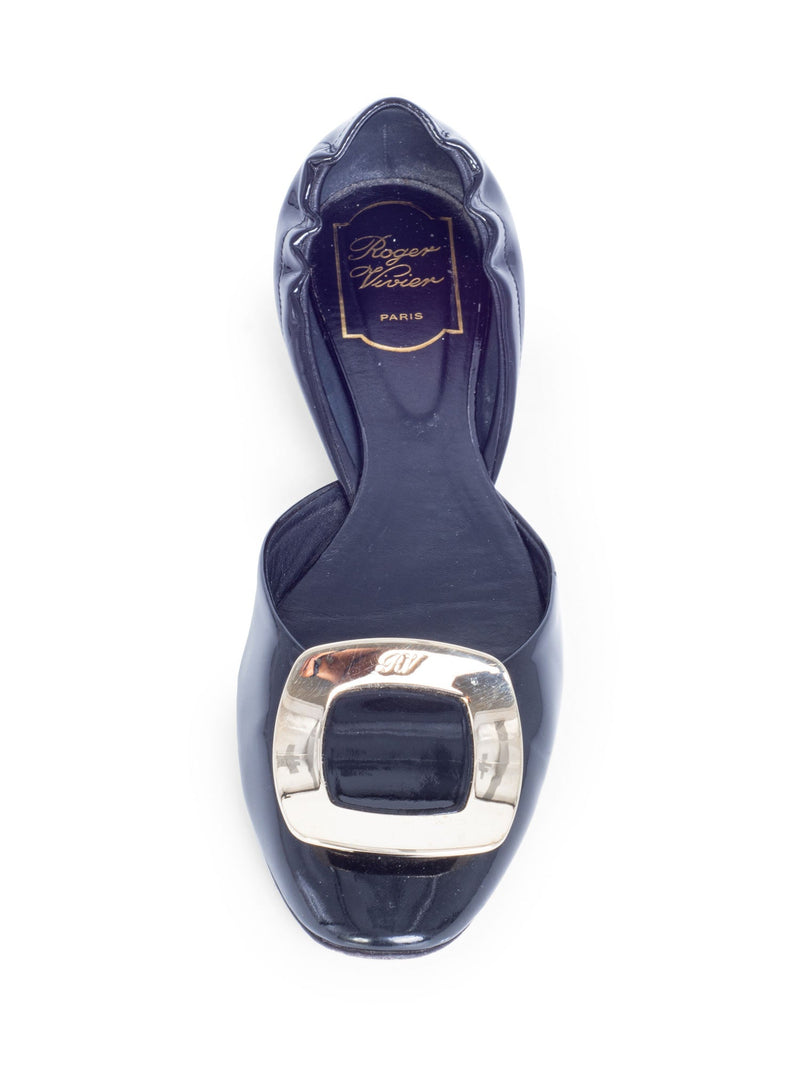 Roger Vivier Patent Leather Buckle Ballet Flat Shoes Black Gold-designer resale