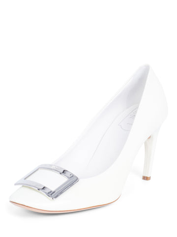 Roger Vivier Patent Leather Buckle Pumps White-designer resale