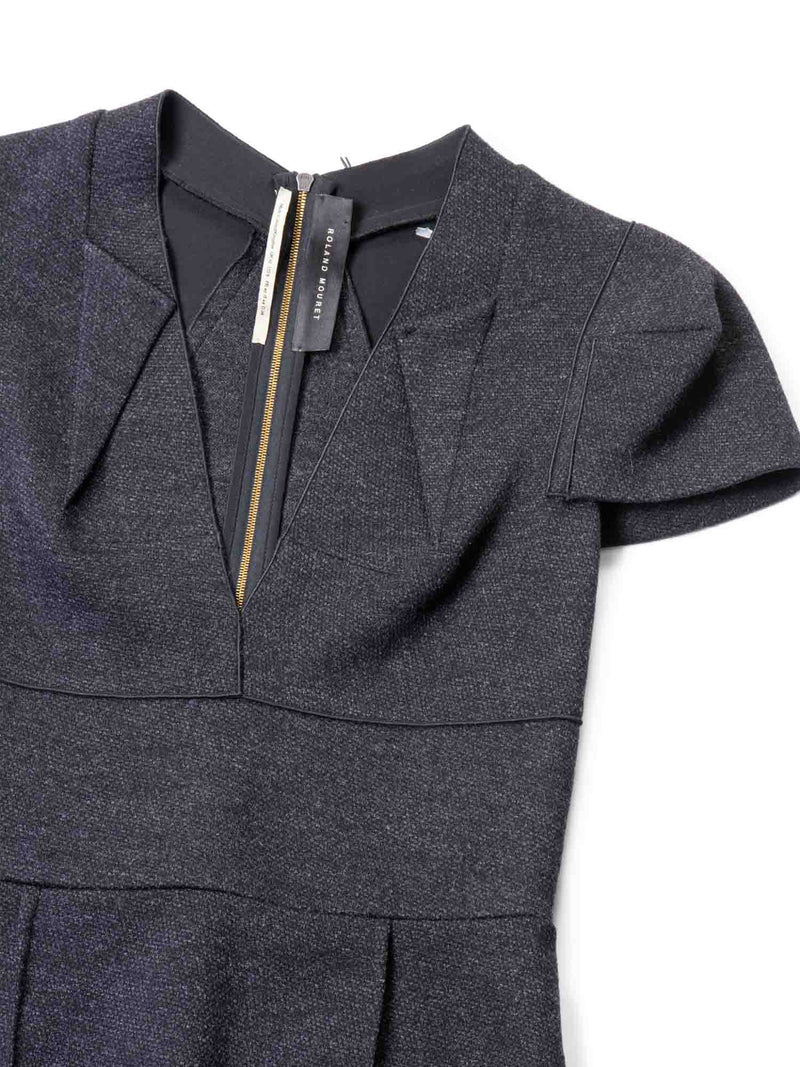 Ronald Mouret Wool Fitted Cap Sleeve Midi Dress Grey-designer resale