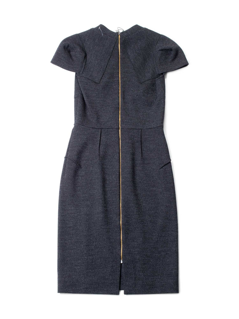 Ronald Mouret Wool Fitted Cap Sleeve Midi Dress Grey-designer resale