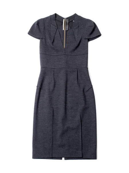 Ronald Mouret Wool Fitted Cap Sleeve Midi Dress Grey Ronald Mouret Wool Fitted Cap Sleeve Midi Dress Grey