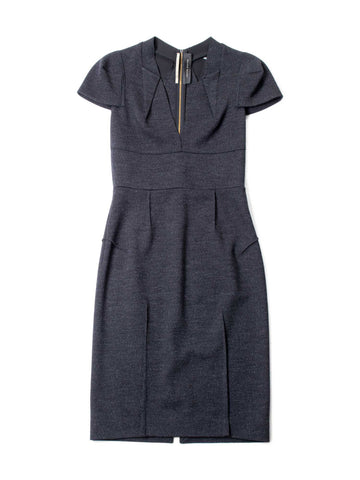Ronald Mouret Wool Fitted Cap Sleeve Midi Dress Grey-designer resale