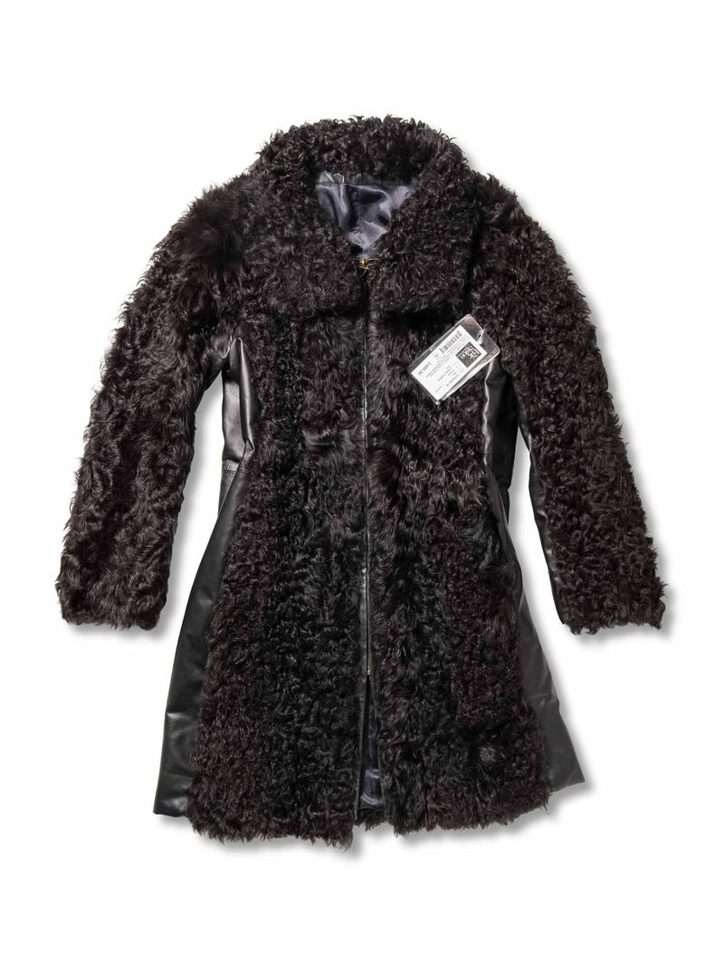 Saks Fifth Avenue Lamb Fur Leather Coat Black-designer resale