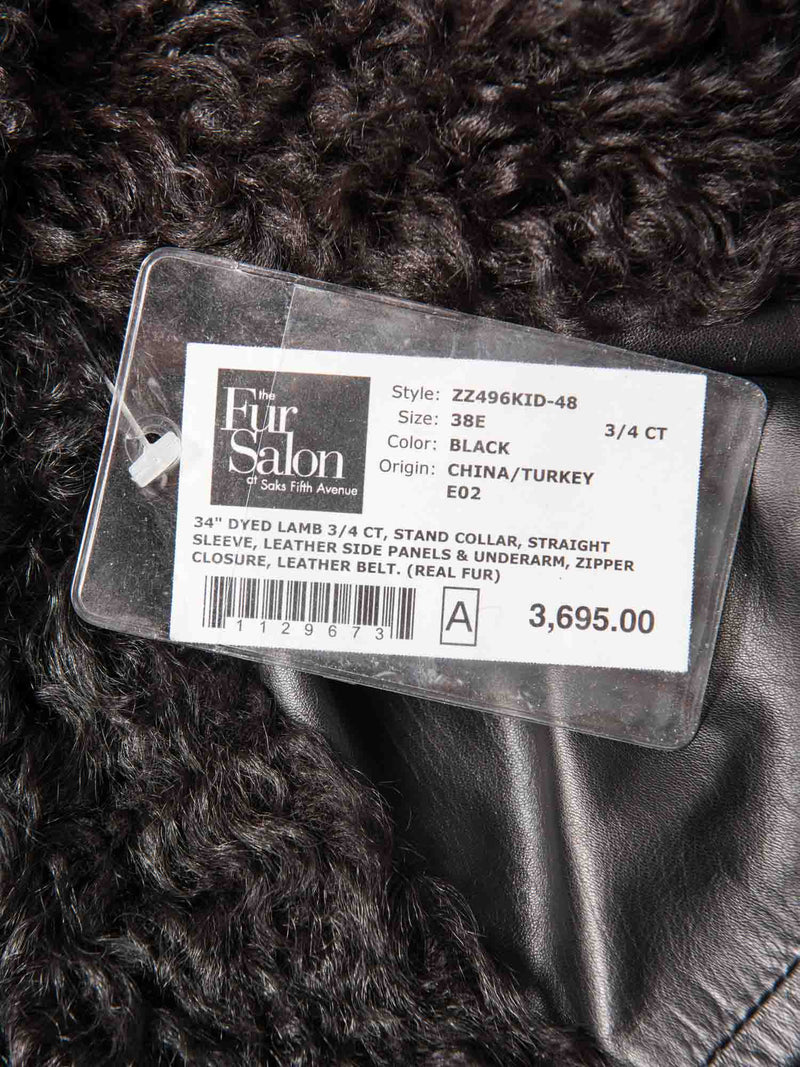 Saks Fifth Avenue Lamb Fur Leather Coat Black-designer resale