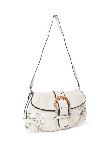 Salvatore Ferragamo Ganchini Leather Shoulder Bag Ivory-designer resale