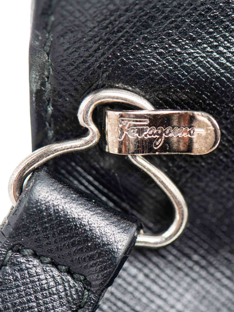 Salvatore Ferragamo Gancini Shiny Tessuto Leather Top Handle Kelly Bag Black-designer resale