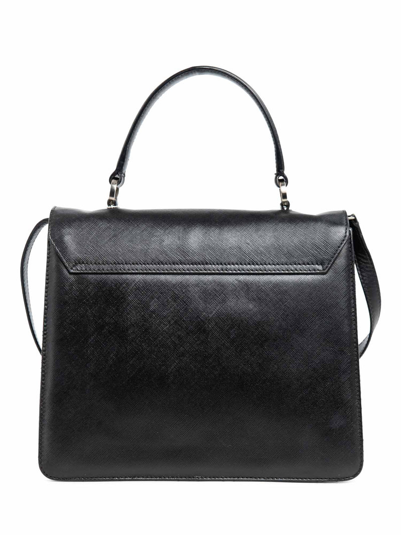 Salvatore Ferragamo Gancini Shiny Tessuto Leather Top Handle Kelly Bag Black-designer resale