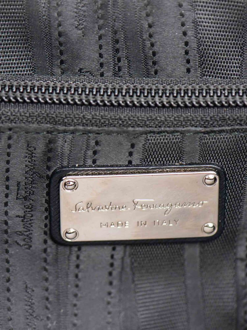 Salvatore Ferragamo Gancini Shiny Tessuto Leather Top Handle Kelly Bag Black-designer resale