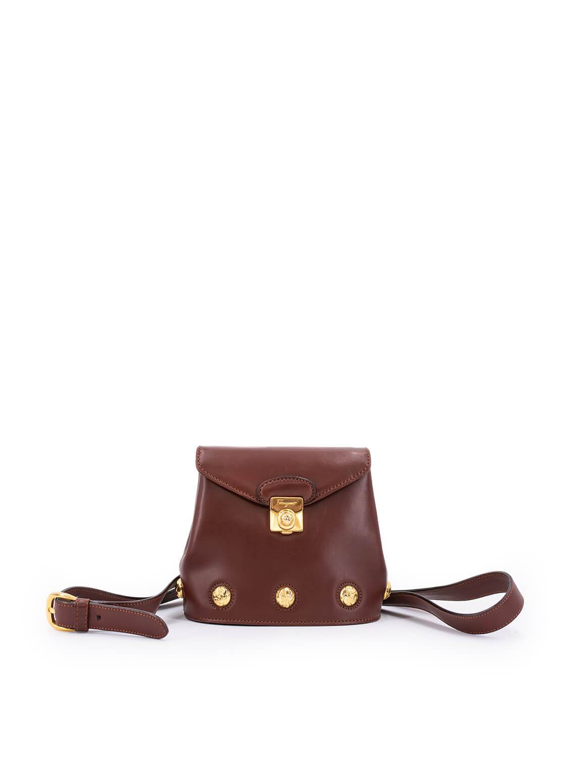 Salvatore Ferragamo Leather Mini Messenger Bag Brown-designer resale