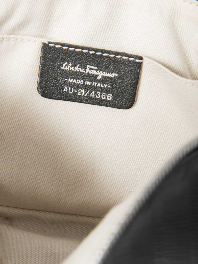 Salvatore Ferragamo Logo Leather Lock Pochette Black Silver-designer resale