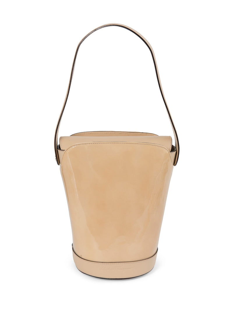 Salvatore Ferragamo Logo Patent Leather Bucket Bag Ivory-designer resale
