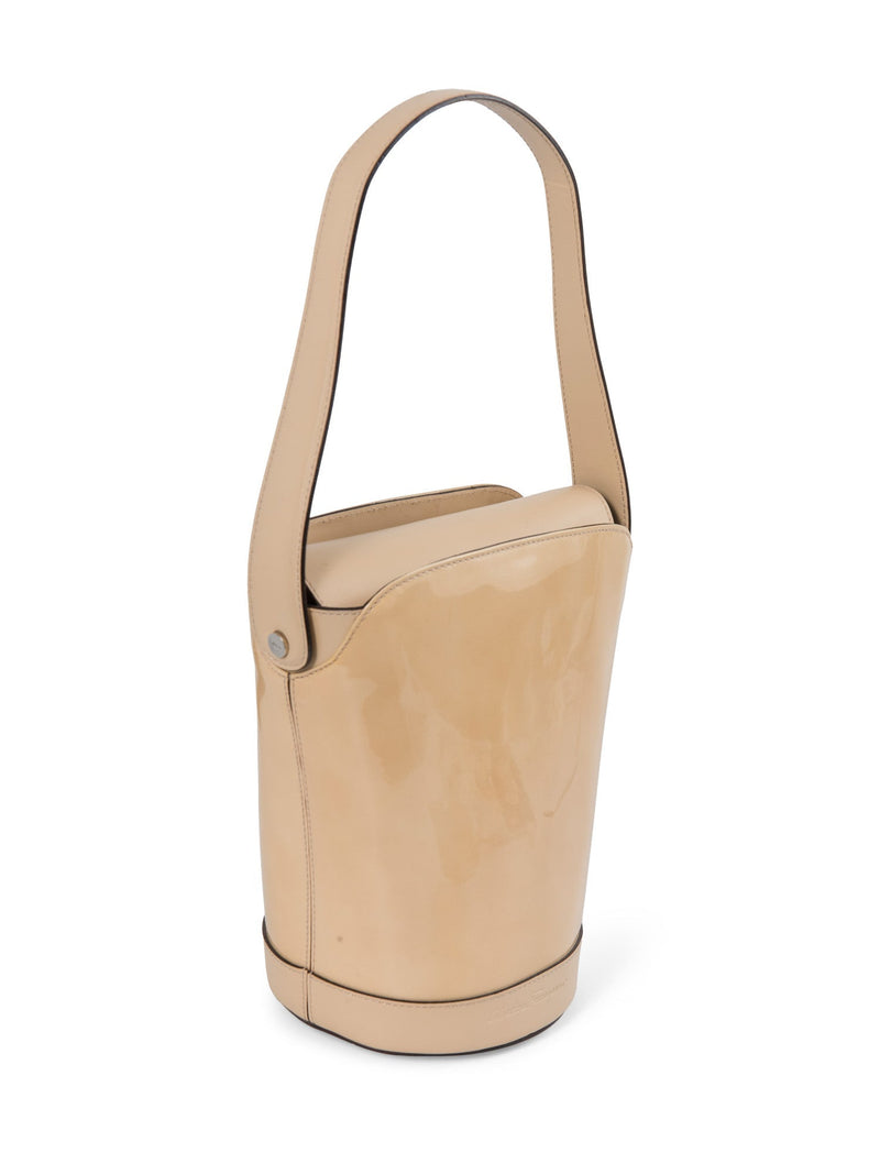 Salvatore Ferragamo Logo Patent Leather Bucket Bag Ivory-designer resale