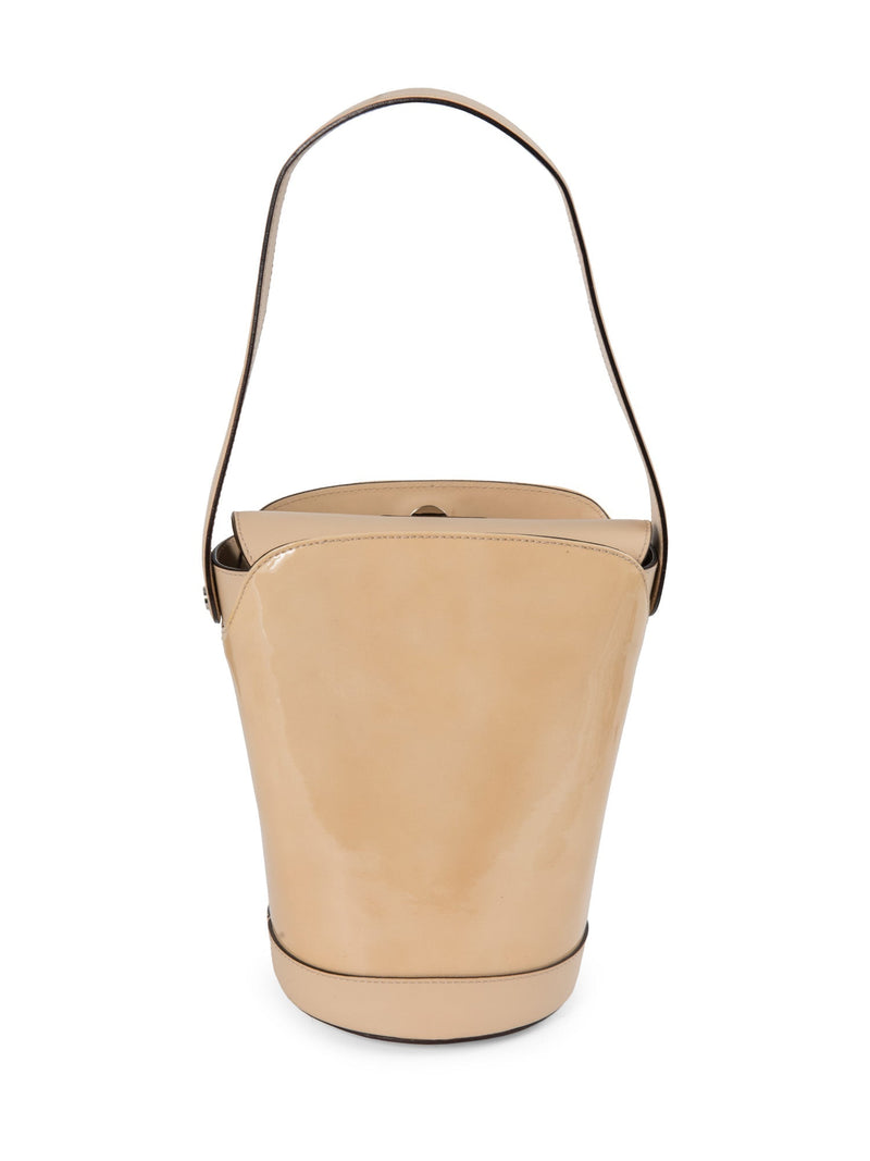 Salvatore Ferragamo Logo Patent Leather Bucket Bag Ivory-designer resale