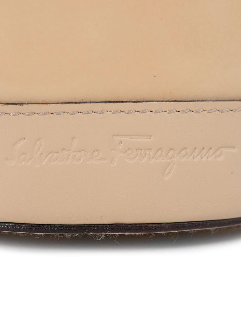 Salvatore Ferragamo Logo Patent Leather Bucket Bag Ivory-designer resale