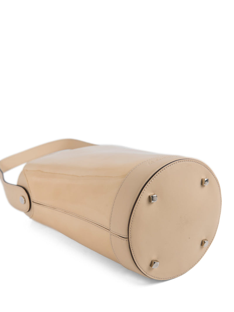 Salvatore Ferragamo Logo Patent Leather Bucket Bag Ivory-designer resale