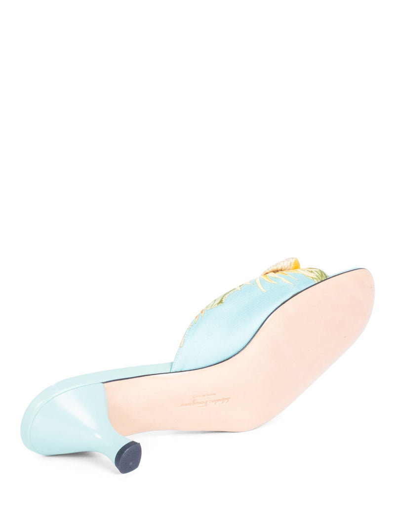 Salvatore Ferragamo Satin Floral Bow Kitten Heel Aqua-designer resale