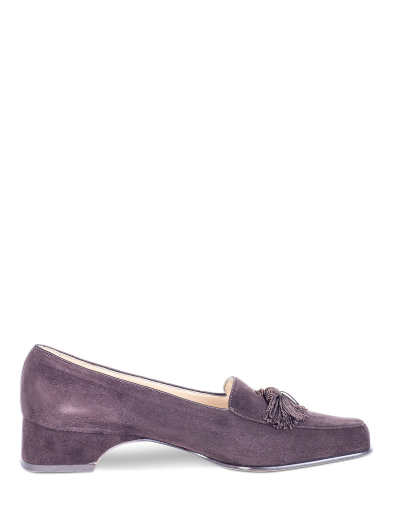 Salvatore Ferragamo Suede Alberta Square Cap Toe Tassel Loafers Brown-designer resale