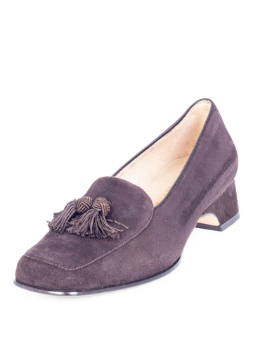 Salvatore Ferragamo Suede Alberta Square Cap Toe Tassel Loafers Brown-designer resale