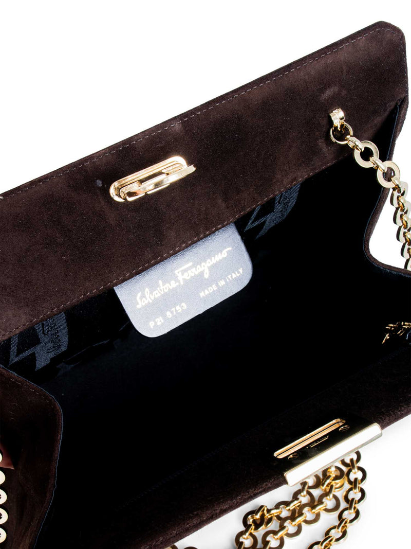 Salvatore Ferragamo Suede Gancini Messenger Bag Brown Gold-designer resale