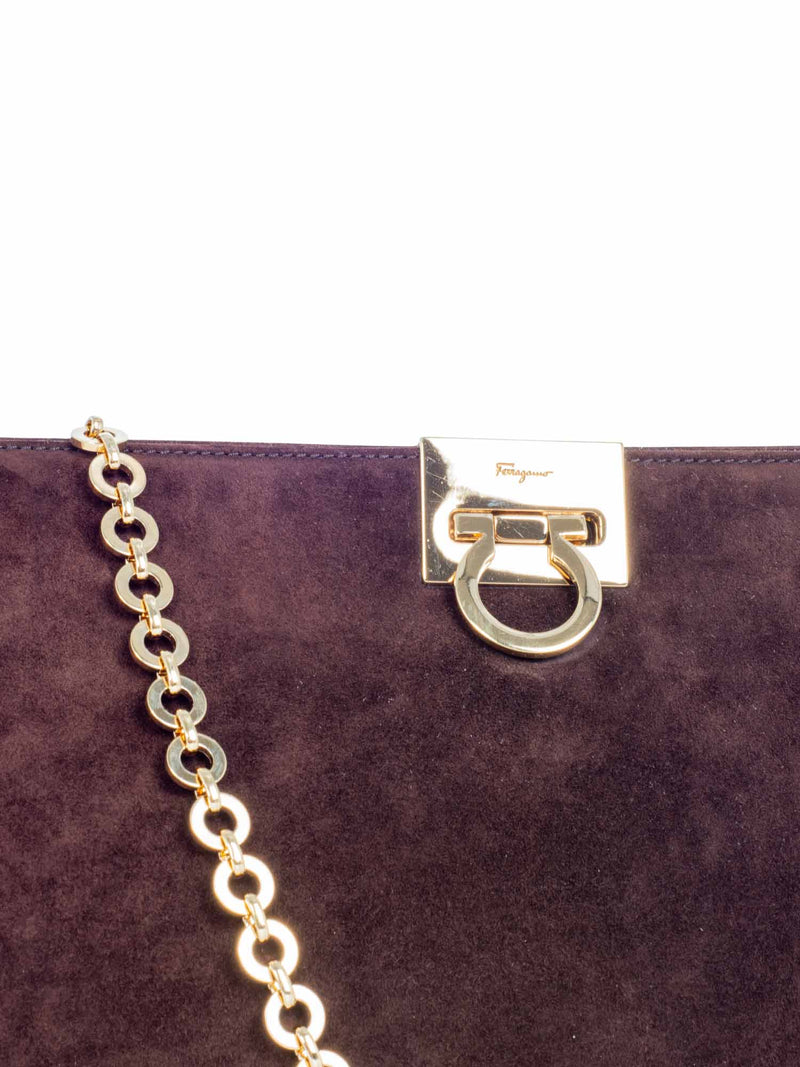 Salvatore Ferragamo Suede Gancini Messenger Bag Brown Gold-designer resale