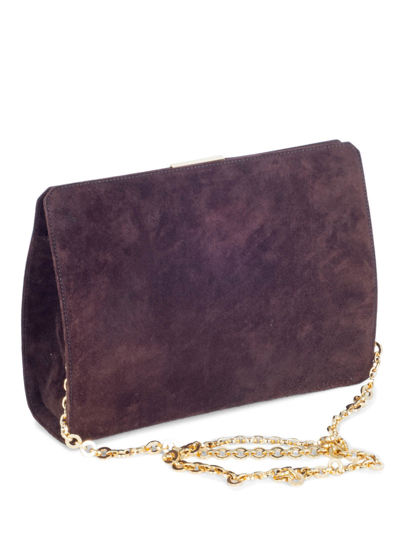 Salvatore Ferragamo Suede Gancini Messenger Bag Brown Gold-designer resale
