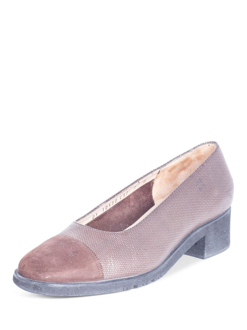 Salvatore Ferragamo Suede Leather Cap Toe Block Heel Shoes Brown-designer resale