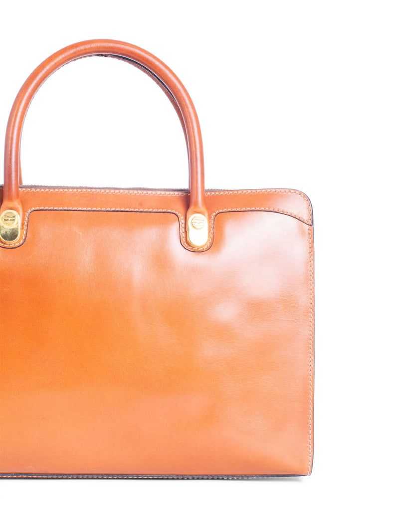 Salvatore Ferragamo Vintage Logo Leather Top Handle Bag Brown-designer resale
