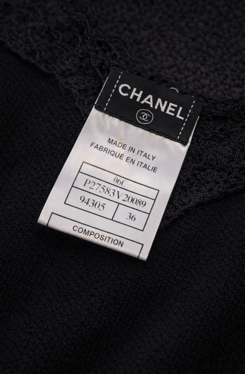 CHANEL Logo Cashmere Lace Blouse Black