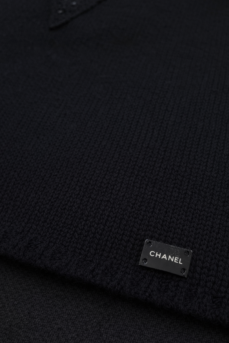 CHANEL Logo Cashmere Lace Blouse Black