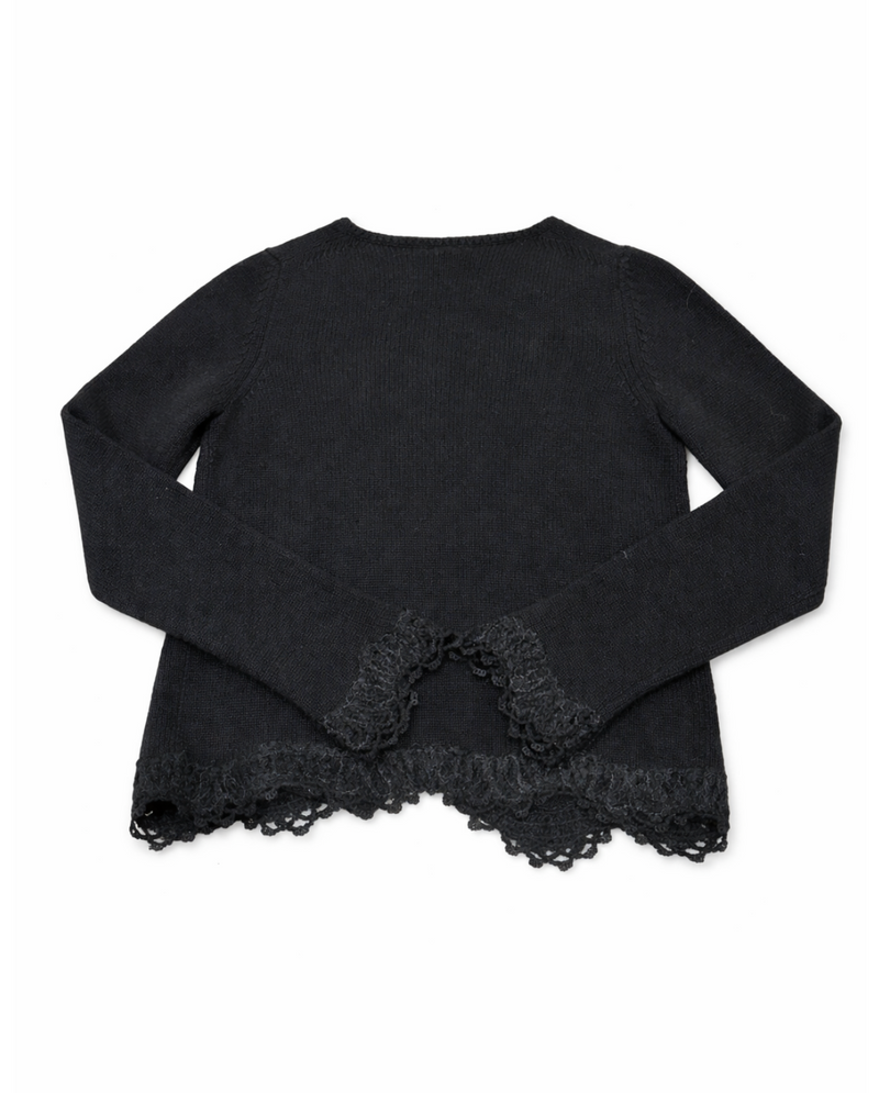 CHANEL Logo Cashmere Lace Fringe Knitted Cardigan Black