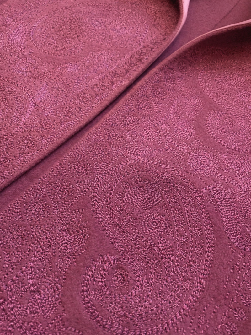 Ellen Tracy Linda Allard Wool Fox Fur Embroidered Vest Burgundy