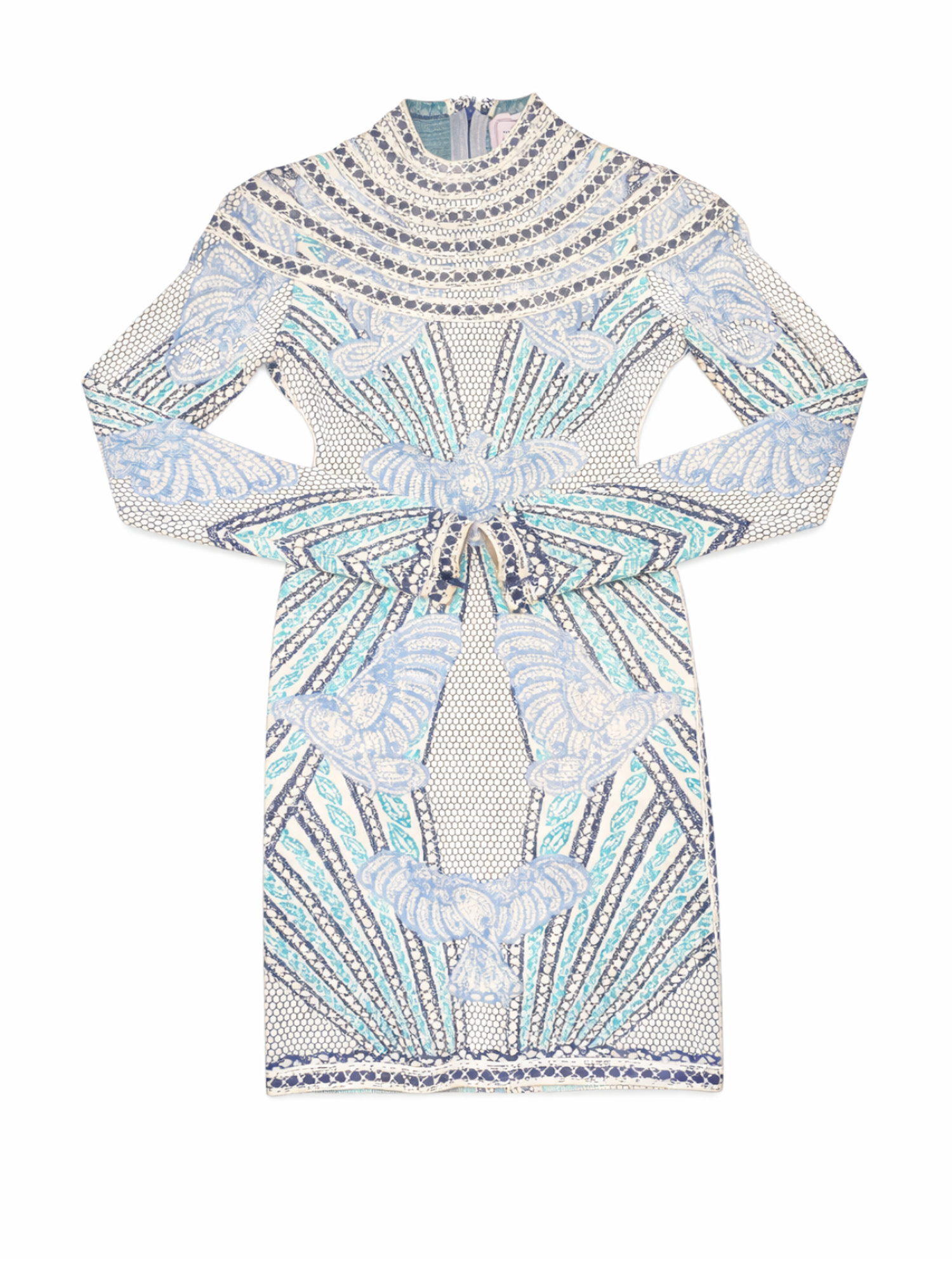 Herve Leger Runway Knit Mosaic Mini Dress Multicolor Blue