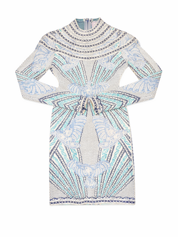 Herve Leger Runway Knit Mosaic Mini Dress Multicolor Blue