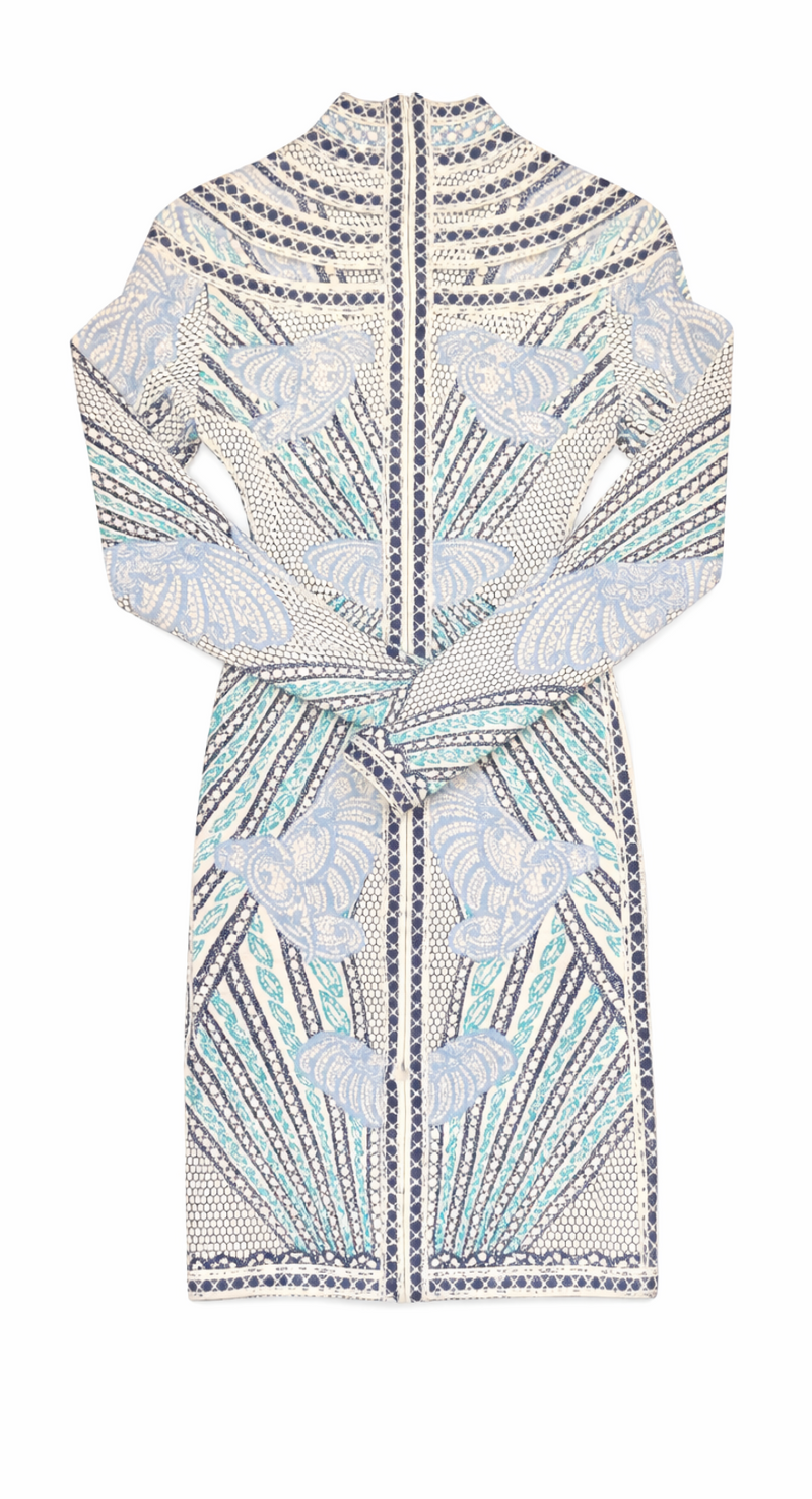 Herve Leger Runway Knit Mosaic Mini Dress Multicolor Blue