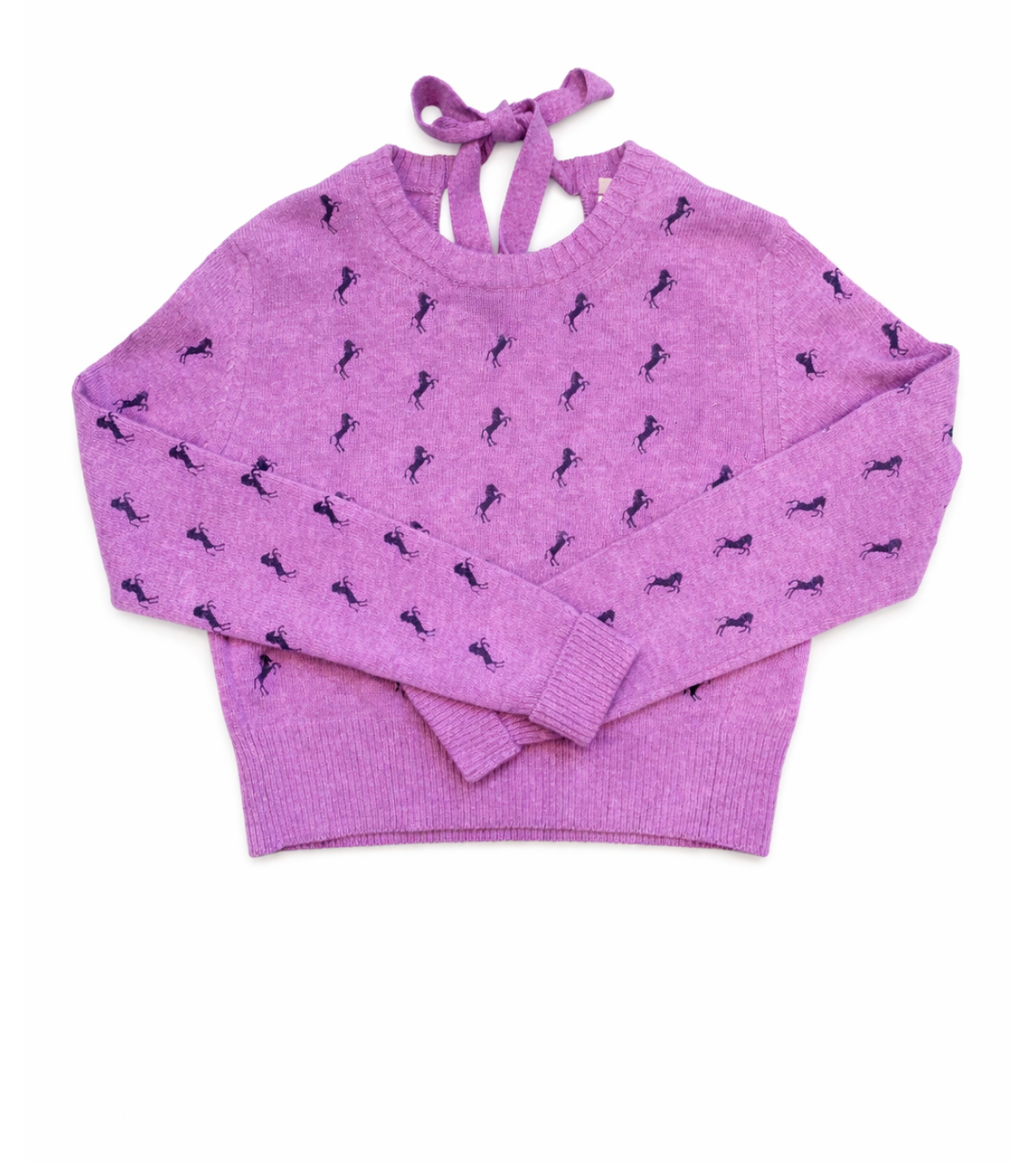 Chloe Knit Wool Horse Embroidered Cropped Sweater Lavender