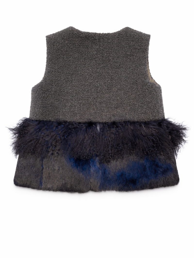 Tory Burch Tweed Fur Fringe Vest Green Black