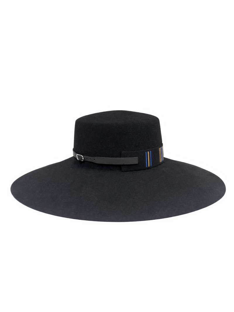 Hermes Wool Leather Buckle Boater Style Hat Black
