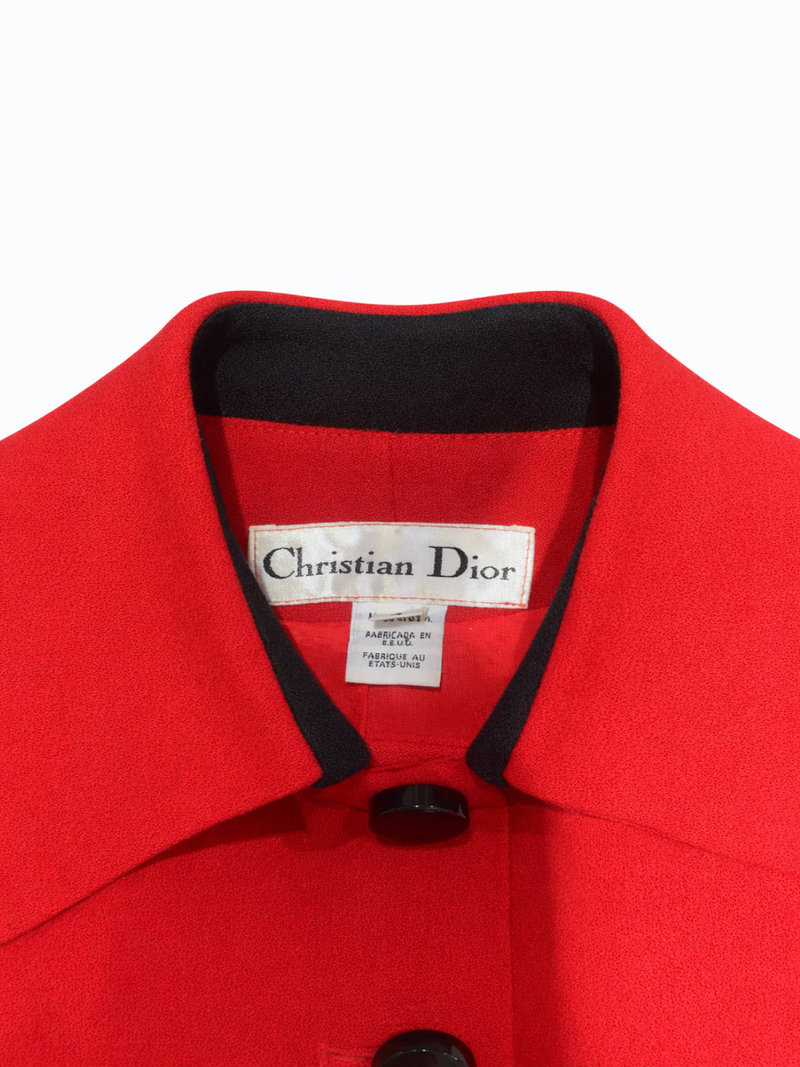Christian Dior Vintage 1980s Cropped Wool Jacket Red Black