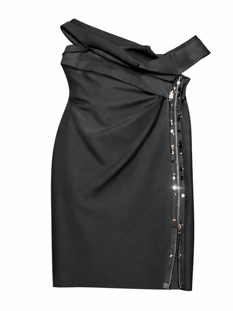 Lanvin Runway Cocktail Rhinestone Dress Black