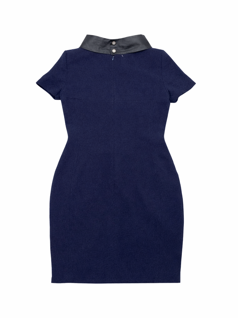 CHANEL CC Logo High Collar Tweed Dress Navy Blue