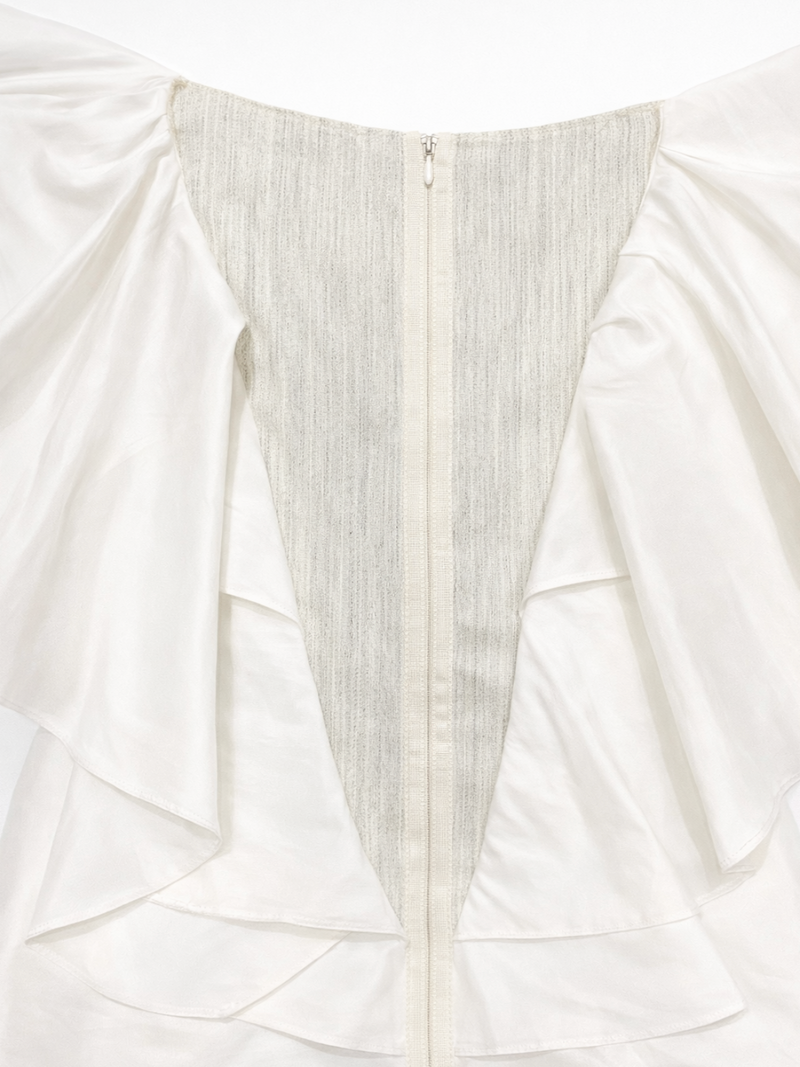 Lanvin Runway Silk Linen Angel Flared Blouse Ivory White