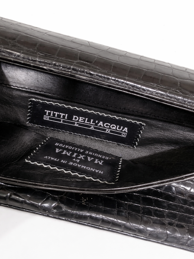 Titti Dell'Acqua Genuine Alligator Flap Clutch Black