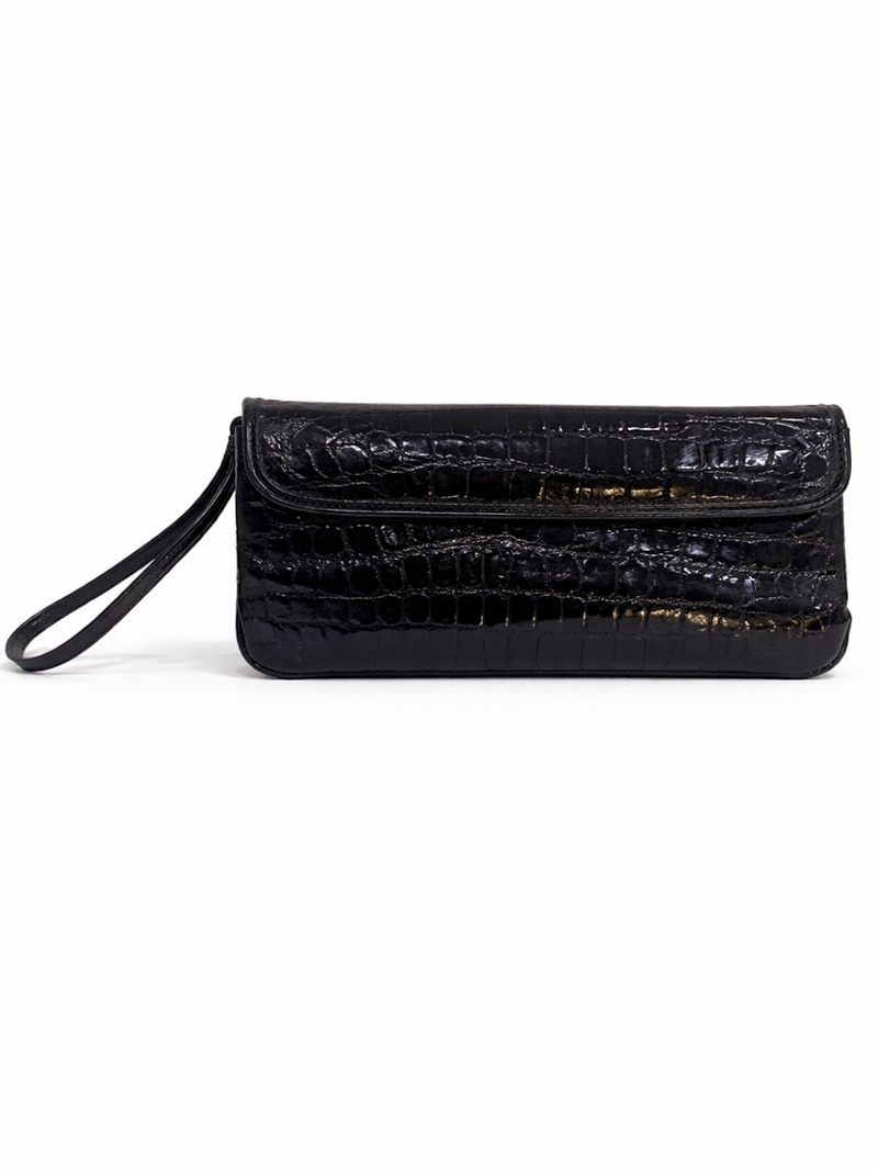 Titti Dell'Acqua Genuine Alligator Flap Clutch Black