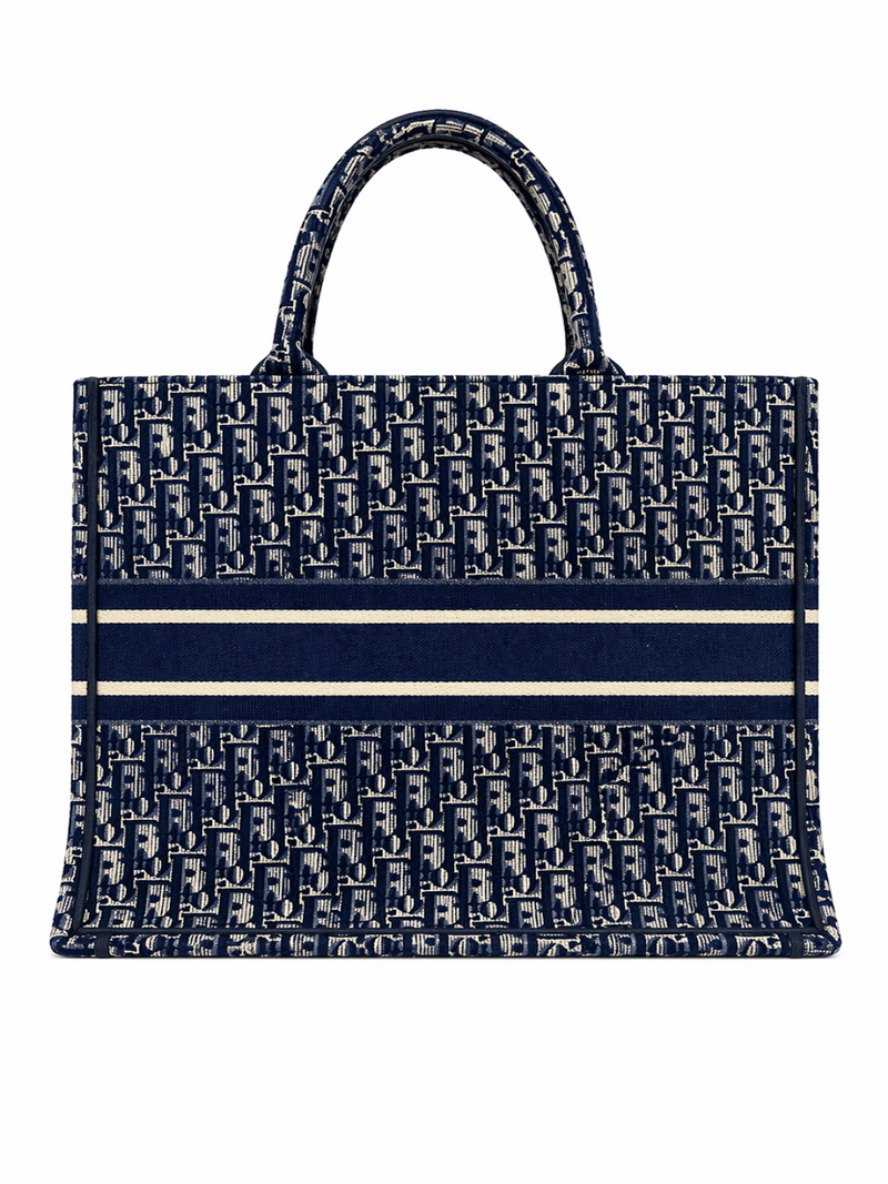 Christian Dior Book Tote Oblique Embroidered Bag Blue