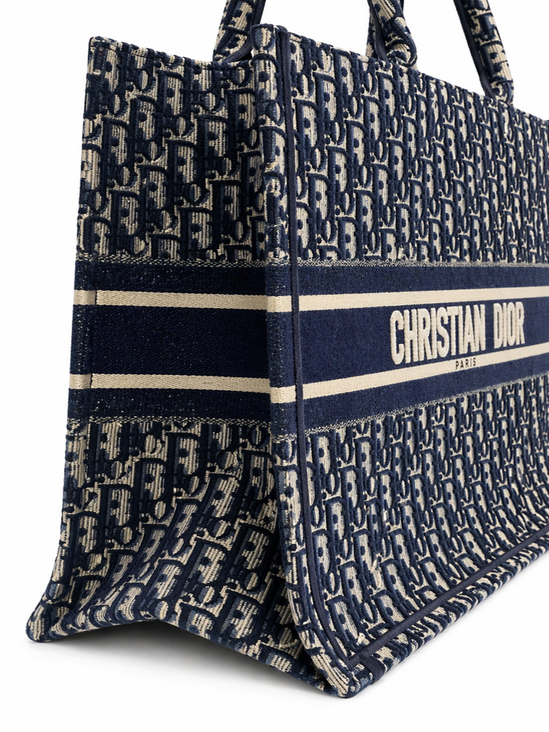 Christian Dior Book Tote Oblique Embroidered Bag Blue