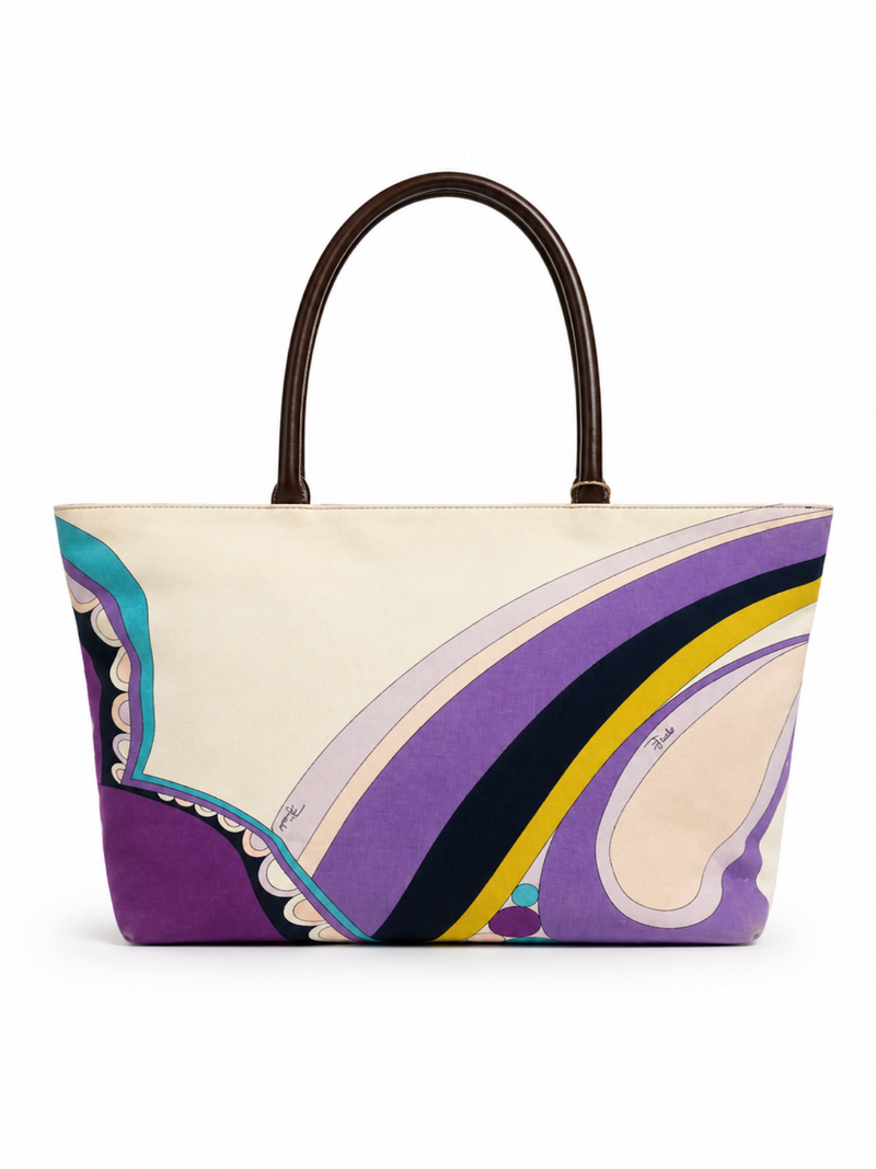 Emilio Pucci Signed Canvas Shopper Bag Multicolor