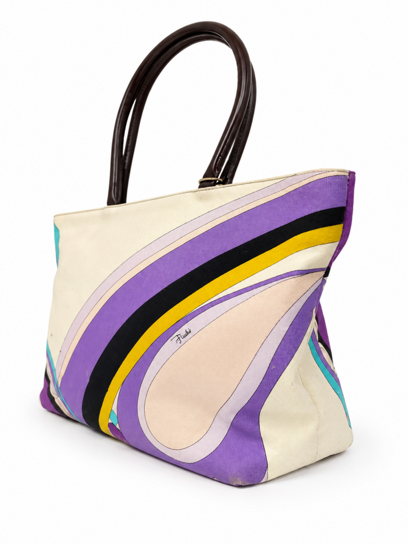 Emilio Pucci Signed Canvas Shopper Bag Multicolor