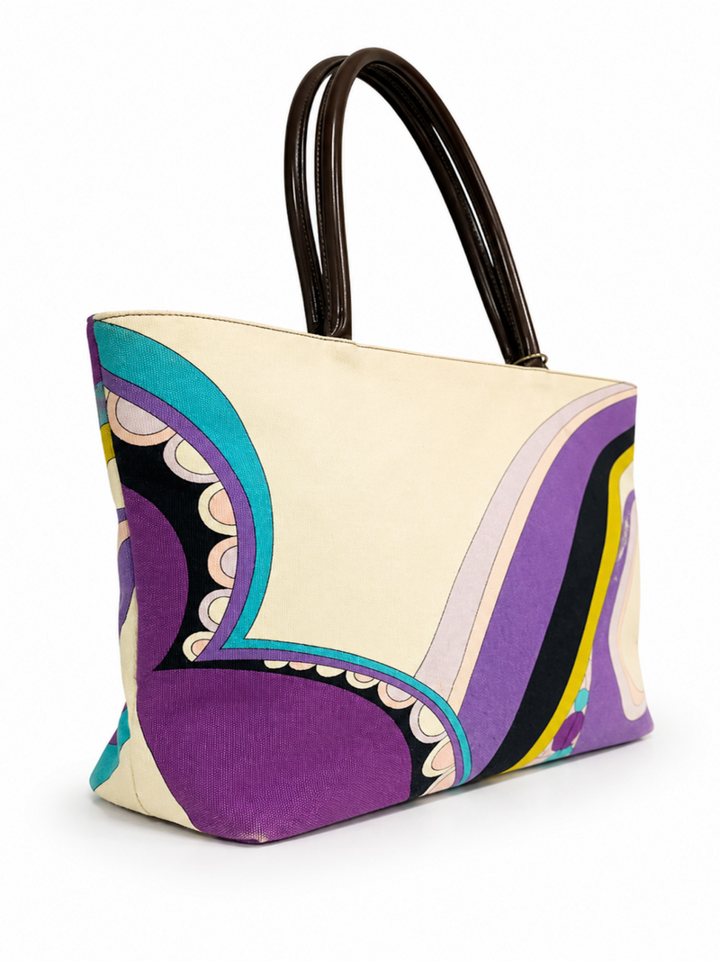 Emilio Pucci Signed Canvas Shopper Bag Multicolor